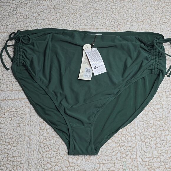 1222 NWT CALIA Women's High Waisted Ruched Side Tie Swim Bottoms - Picture 3 of 7